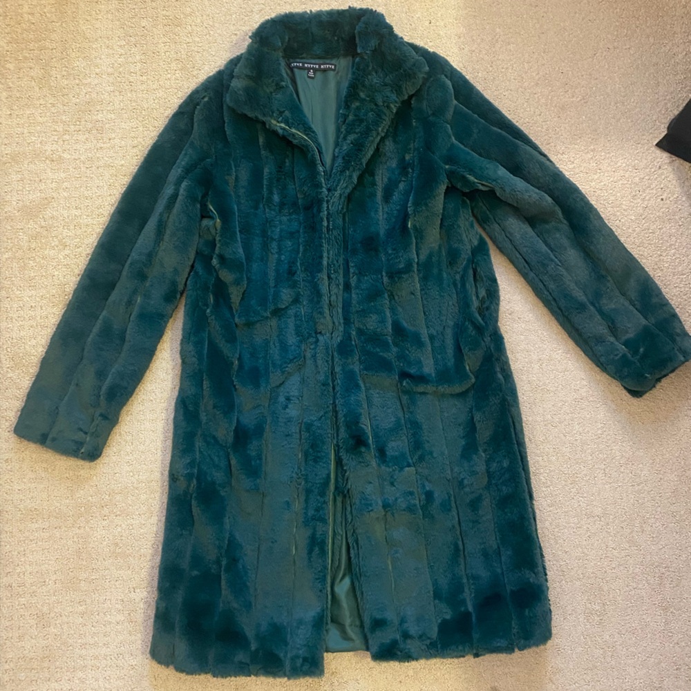 Green faux fur coat